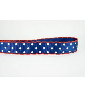 Lunares marino/puntilla roja 22 mm