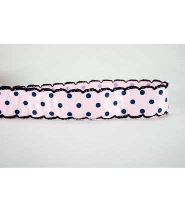 Lunares rosa/puntilla marino 25 mm