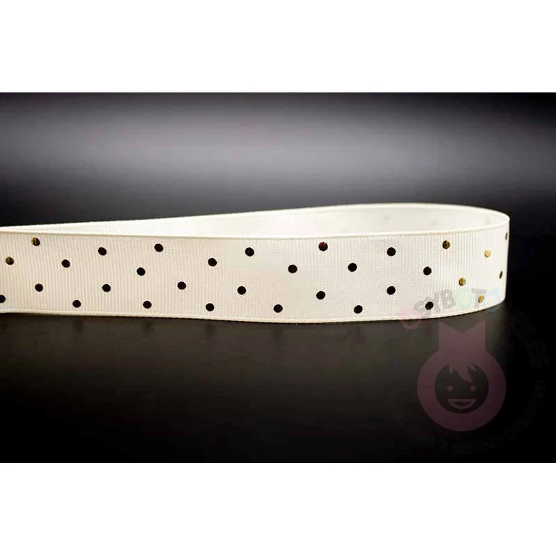 Cinta grosgrain lunares oro 25mm - Blanco