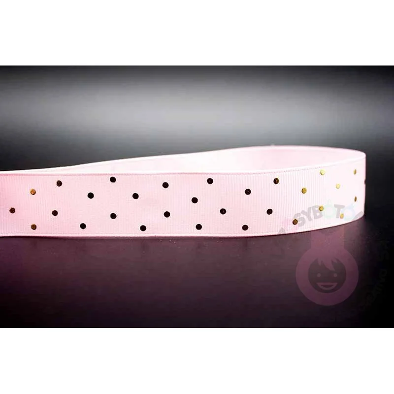 Cinta grosgrain lunares oro 25mm - Rosa Bebé