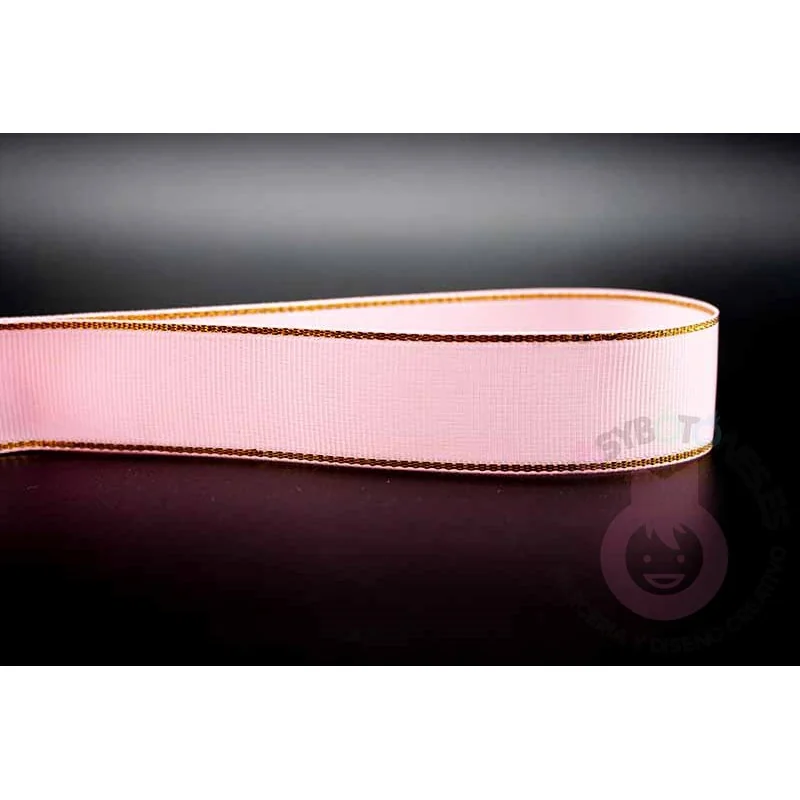 Cinta grosgrain HILO DORADO 25mm - Rosa Bebé