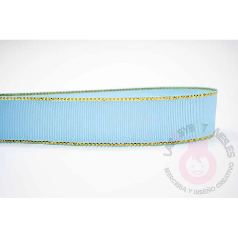 Cinta grosgrain HILO DORADO 25mm - Azul Bebé