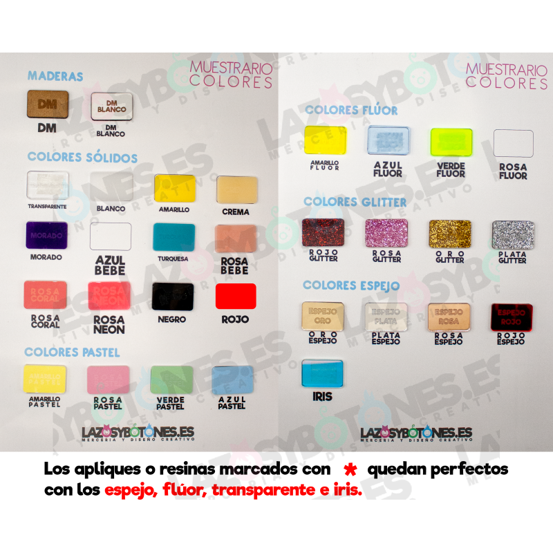 APLIQUE RESINA NOMBRE PARA LAZOS - VARIOS COLORES