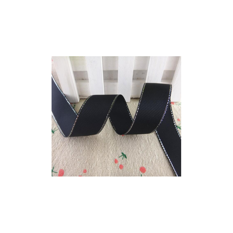 Cinta grosgrain HILO PLATEADO 38mm - Negro