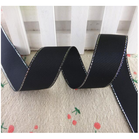 Cinta grosgrain HILO PLATEADO 38mm - Negro