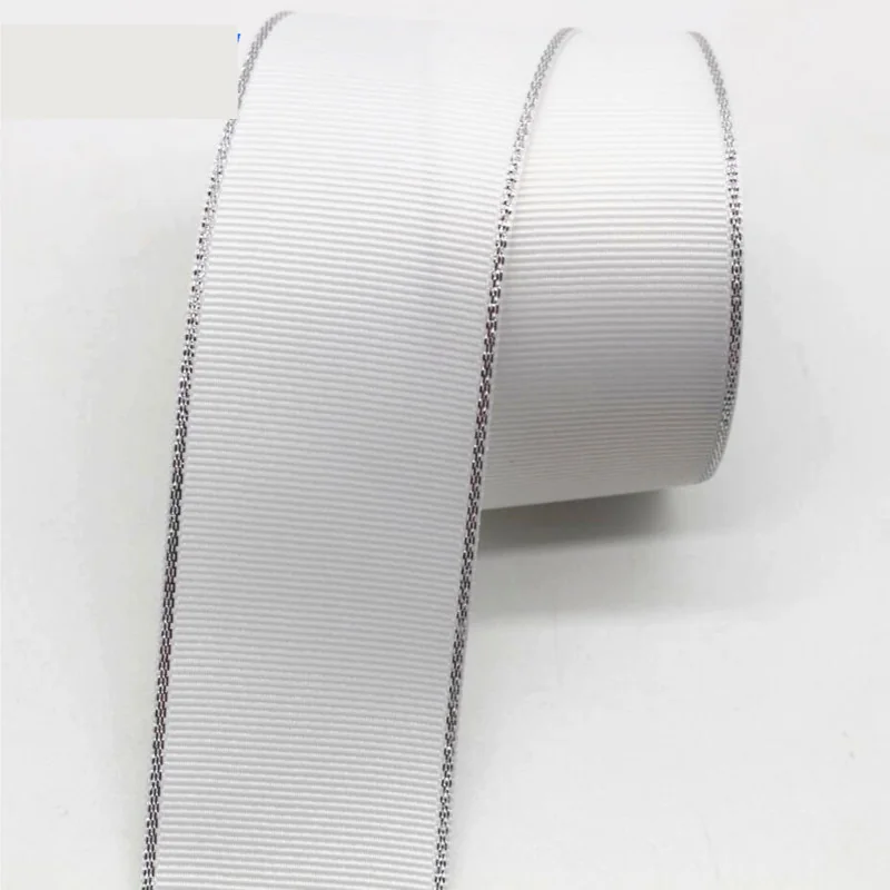 Cinta grosgrain HILO PLATEADO 38mm - Blanco