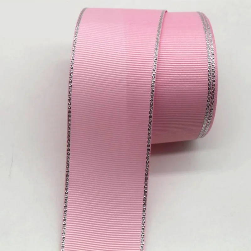 Cinta grosgrain HILO PLATEADO 38mm - Rosa Bebé