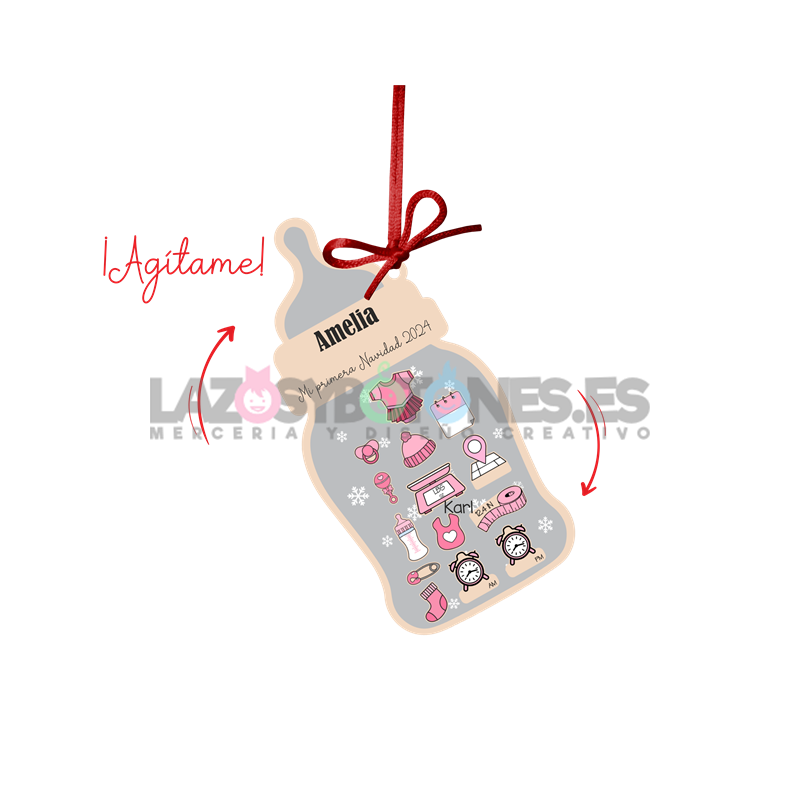 BOLA DE NAVIDAD CON PURPURINA ¡AGÍTAME! -  MOD. BIBERÓN BEBÉ