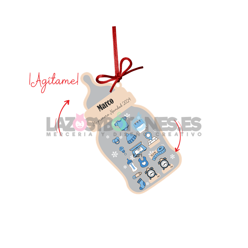 BOLA DE NAVIDAD CON PURPURINA ¡AGÍTAME! -  MOD. BIBERÓN BEBÉ