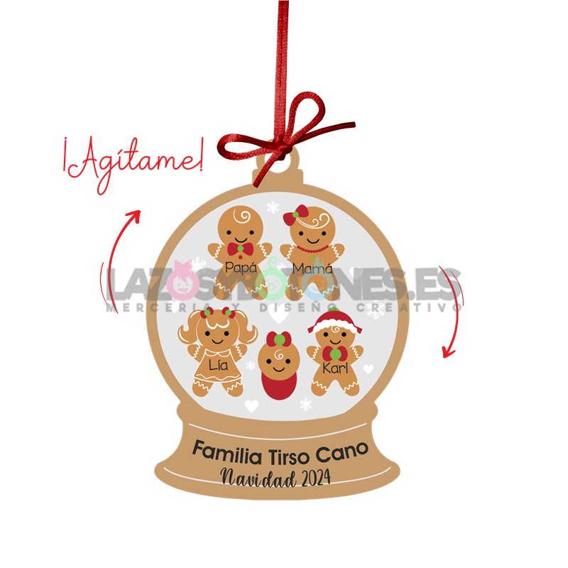 BOLA DE NAVIDAD CON PURPURINA ¡AGÍTAME! -  MOD. GALLETAS DE JENGIBRE