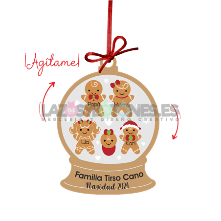 BOLA DE NAVIDAD CON PURPURINA ¡AGÍTAME! -  MOD. GALLETAS DE JENGIBRE