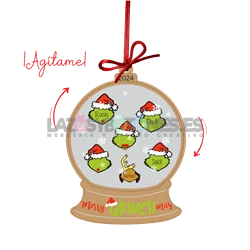 BOLA DE NAVIDAD CON PURPURINA ¡AGÍTAME! -  MOD. GRINCH FAMILY