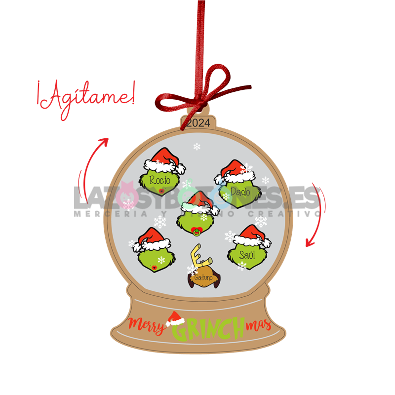 BOLA DE NAVIDAD CON PURPURINA ¡AGÍTAME! -  MOD. GRINCH FAMILY