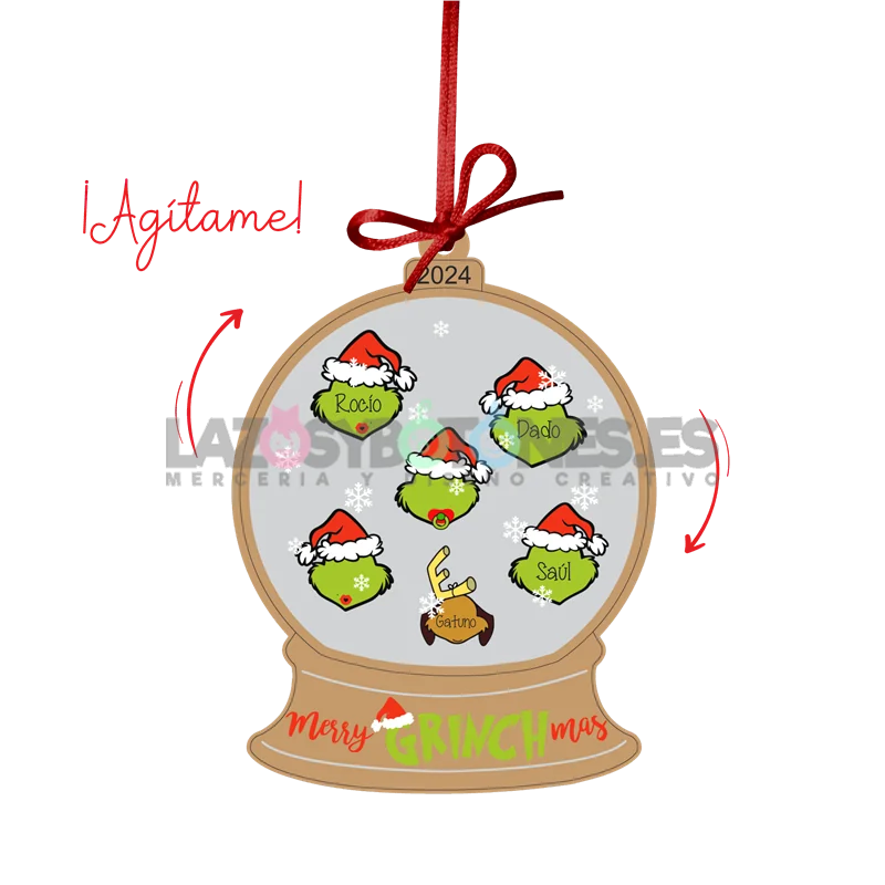 BOLA DE NAVIDAD CON PURPURINA ¡AGÍTAME! - MOD. GRINCH FAMILY