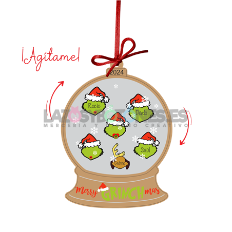 BOLA DE NAVIDAD CON PURPURINA ¡AGÍTAME! -  MOD. GRINCH FAMILY