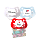 PACK DE 3 CHUPETES PERSONALIZADOS CON NOMBRE - CORAZÓN - 0 a 6 meses