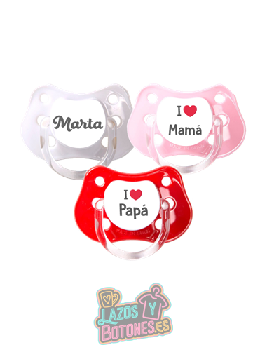 PACK DE 3 CHUPETES PERSONALIZADOS CON NOMBRE - CORAZÓN - 0 a 6 meses