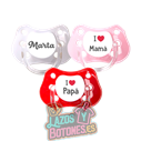 PACK DE 3 CHUPETES PERSONALIZADOS CON NOMBRE - CORAZÓN - 0 a 6 meses
