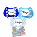 PACK DE 3 CHUPETES PERSONALIZADOS CON NOMBRE - CUPCAKE AZUL - 0 a 6 meses