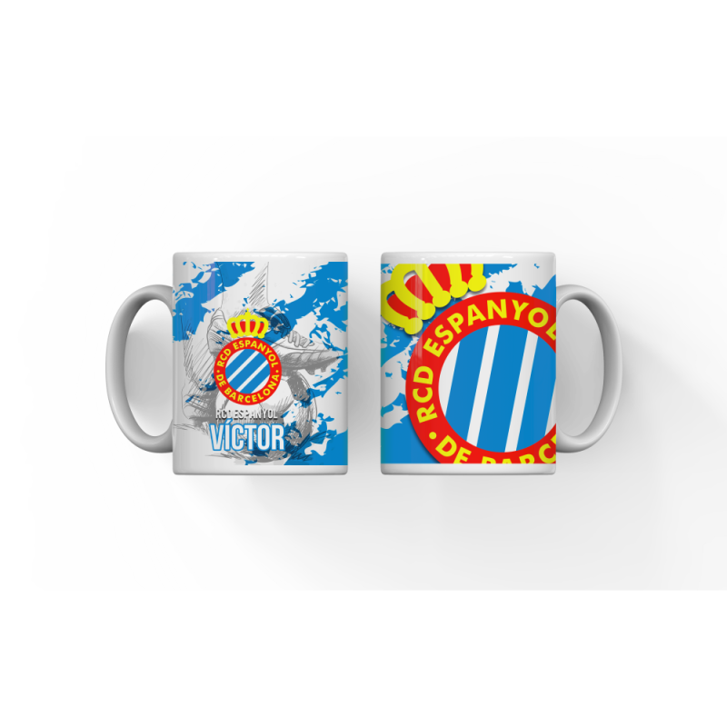 Taza RCD Espanyol con nombre | Lazos y Botones