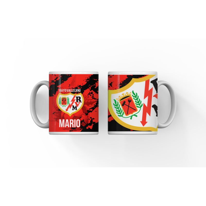 Taza Rayo Vallecano con nombre | Lazos y Botones