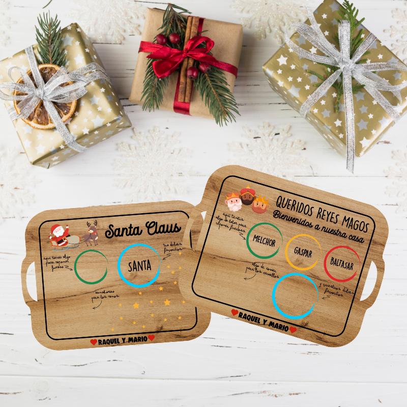 Bandeja Reversible Papá Noel y Reyes Magos - Madera 30x22 cm