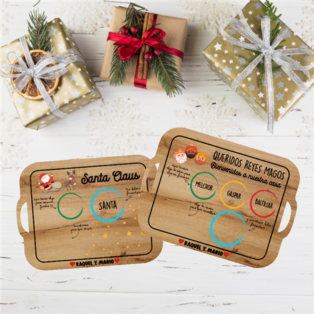 Bandeja Reversible Papá Noel y Reyes Magos - Madera 30x22 cm