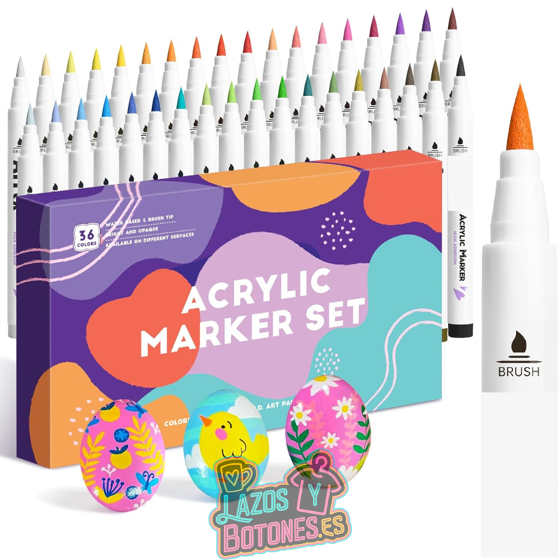 Set de 36 Rotuladores Acrílicos – Mod. Para Tela, Tazas, Piedra, Madera, etc