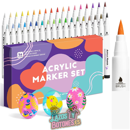 Set de 36 Rotuladores Acrílicos – Mod. Para Tela, Tazas, Piedra, Madera, etc