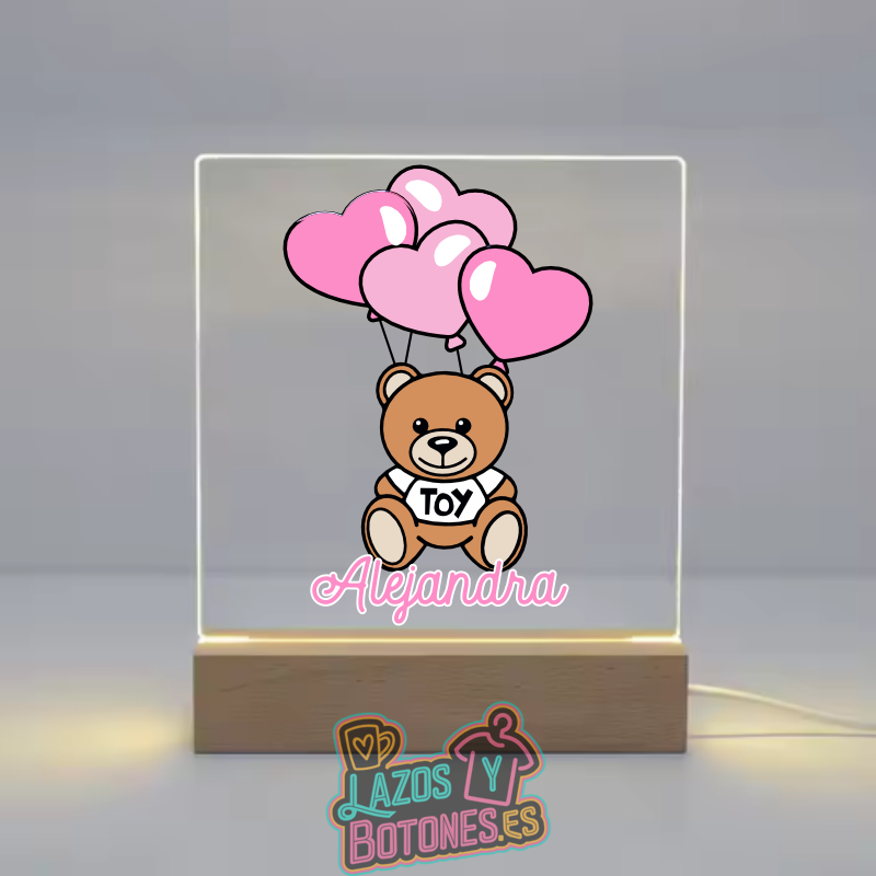 Lámpara LED Acrílica – Mod. Osito Globos Rosa Bebé
