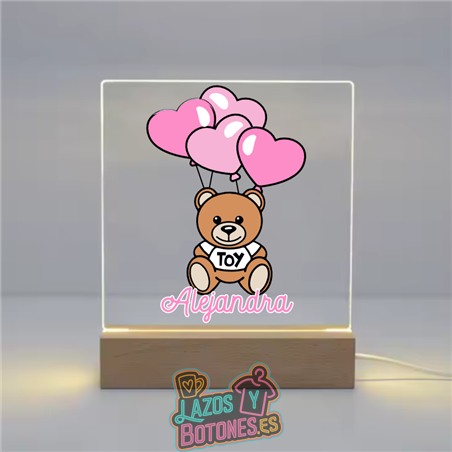 Lámpara LED Acrílica – Mod. Osito Globos Rosa Bebé
