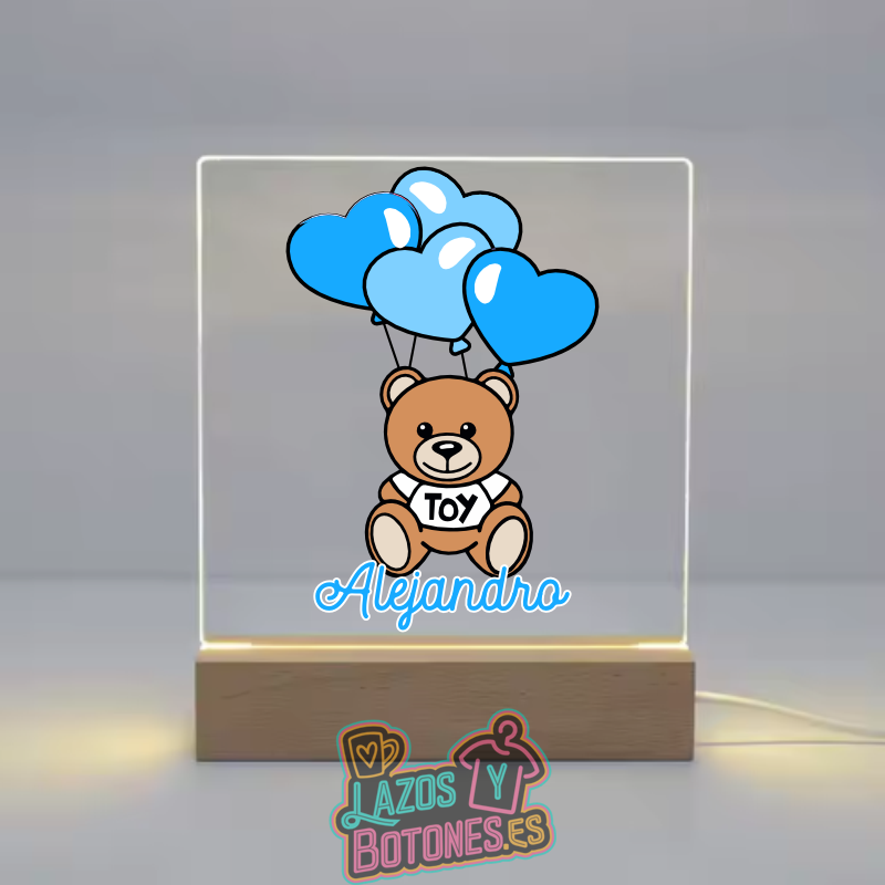 Lámpara LED Acrílica – Mod. Osito Globos Azul Bebé
