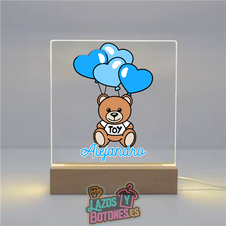 Lámpara LED Acrílica – Mod. Osito Globos Azul Bebé
