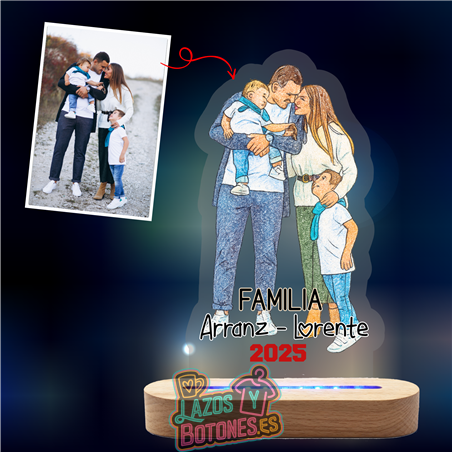 Lámpara LED Acrílica Personalizada a Partir de tu Foto – Mod. Familia