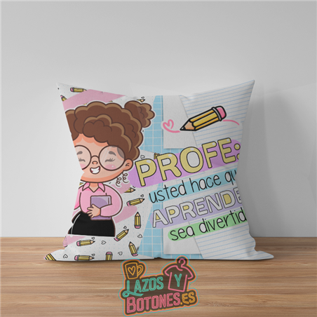 Cojín para Profesora Personalizado – “Aprender Contigo es Más Divertido”