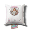 Cojín de Bebé Rosa Personalizado con Foto y Datos