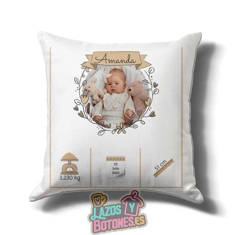 Cojín de Bebé Camel Personalizado con Foto y Datos