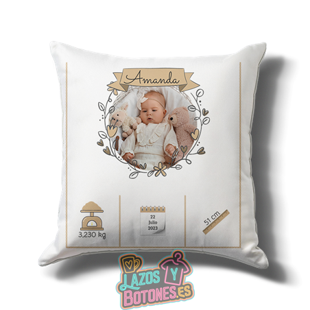 Cojín de Bebé Camel Personalizado con Foto y Datos