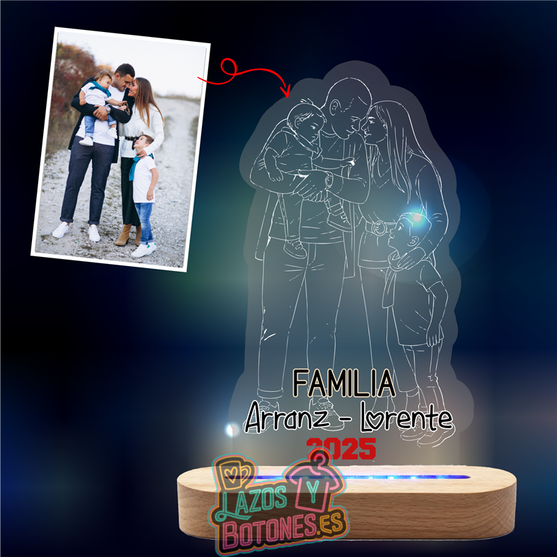 Lámpara LED Acrílica Familiar Personalizada – Grabada a Láser a Partir de tu Foto