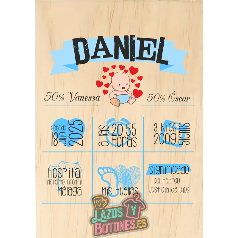 Cuadro de nacimiento personalizado en madera – Diseño propio