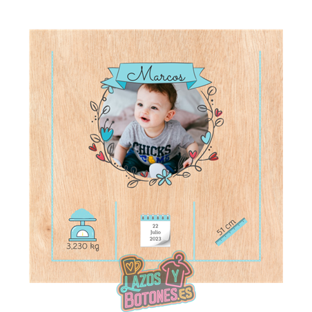 Cuadro de nacimiento con foto en madera – Modelo Agua