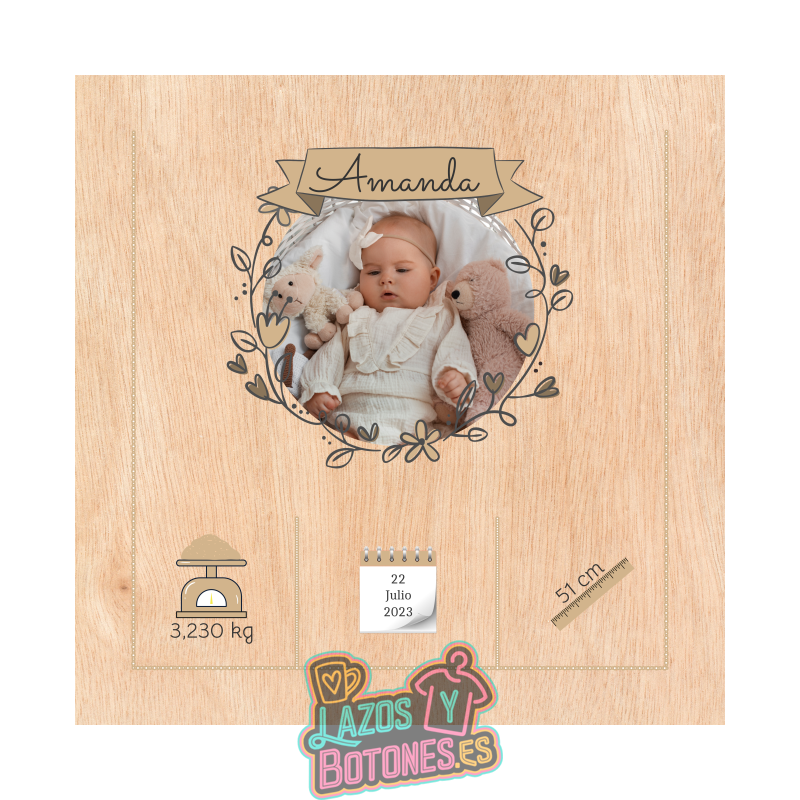 Cuadro de nacimiento con foto en madera – Camel