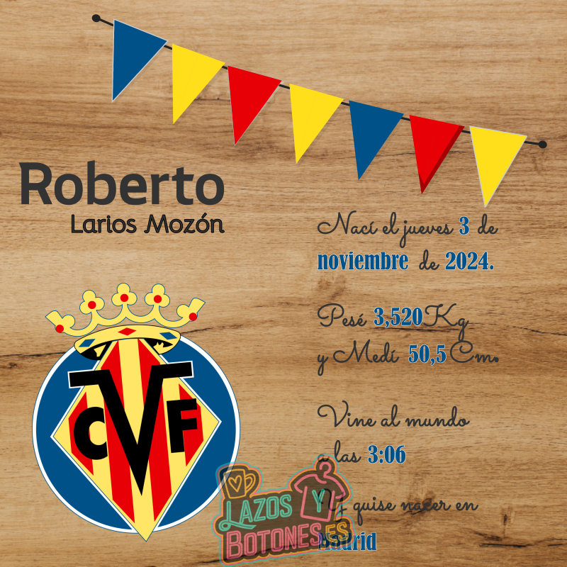 Cuadro de nacimiento personalizado – Mod Villarreal CF
