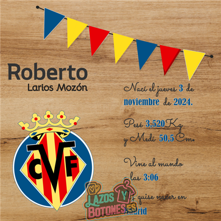 Cuadro de nacimiento personalizado – Mod Villarreal CF

