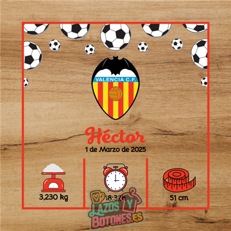 Cuadro de nacimiento personalizado – Mod Valencia CF