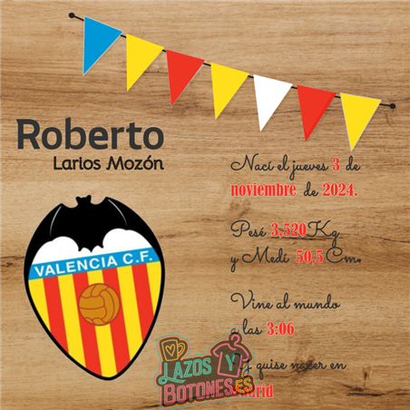 Cuadro de nacimiento personalizado – Mod Valencia CF