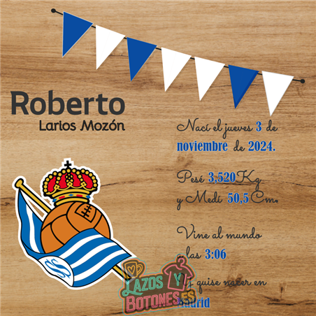 Cuadro de nacimiento personalizado – Mod Real Sociedad