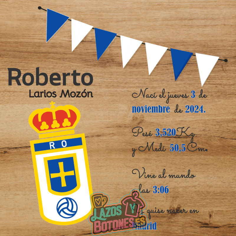 Cuadro de nacimiento personalizado – Mod Real Oviedo
