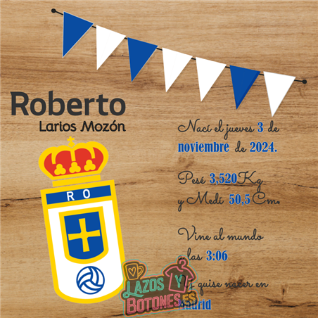 Cuadro de nacimiento personalizado – Mod Real Oviedo
