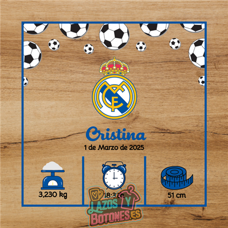 Cuadro de nacimiento personalizado – Mod Real Madrid
